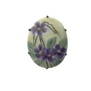 Antique Hand Painted Porcelain Violet Brooch Pin-Early 1900's-Pretty!